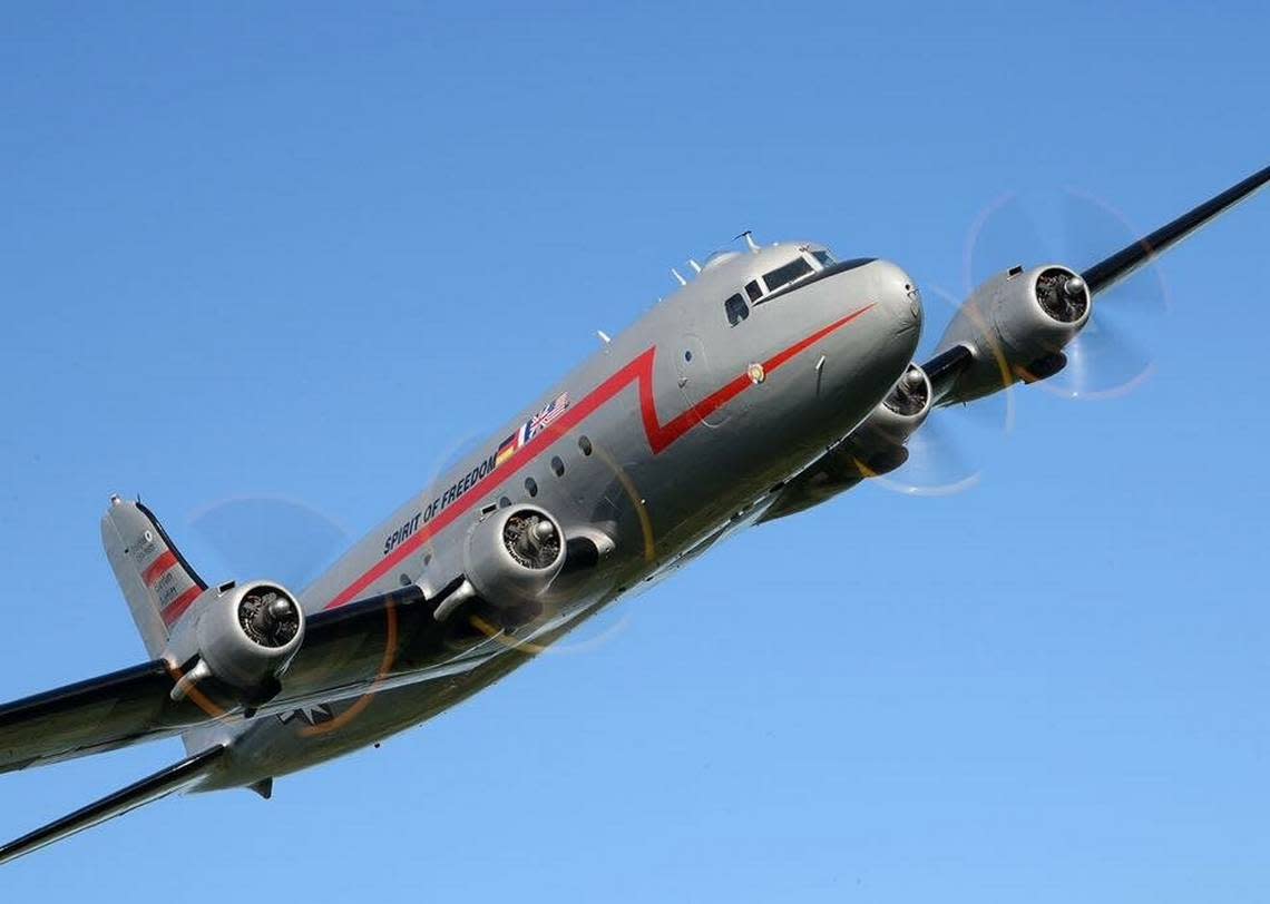 Spirit of Freedom, a Douglas C-54 cargo plane that helped support the Berlin Airlift in the late 1940s. The plane was badly damaged by a tornado in South Carolina in 2020.