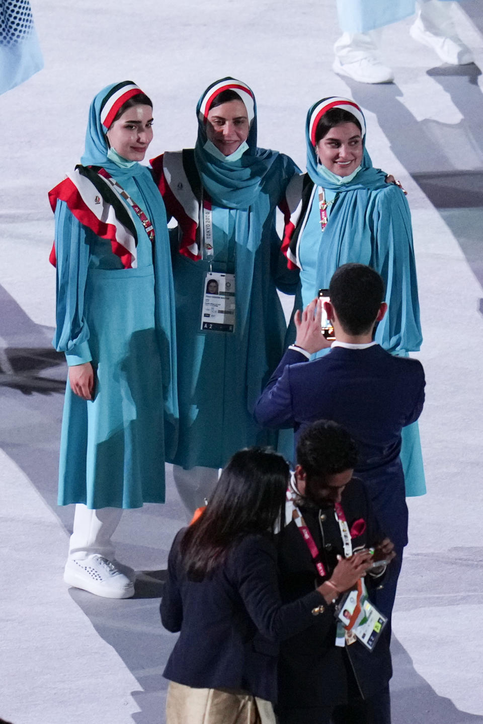 TOKYO, JAPAN - JULY 23: Athletes of Team Iran take part in the Parade of Nations during the Opening Ceremony of the Tokyo 2020 Olympic Games at Olympic Stadium on July 23, 2021 in Tokyo, Japan. (Photo by An Lingjun/CHINASPORTS/VCG via Getty Images)