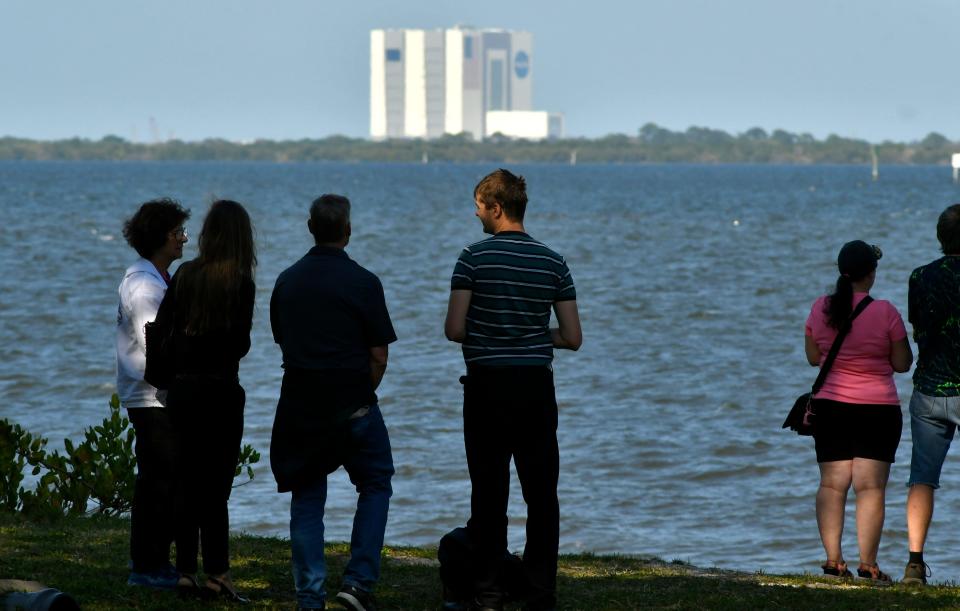 Spectators wait for NASA's SpaceX CRS-30 liftoff Thursday afternoon at Nicol Park in Port St. John.