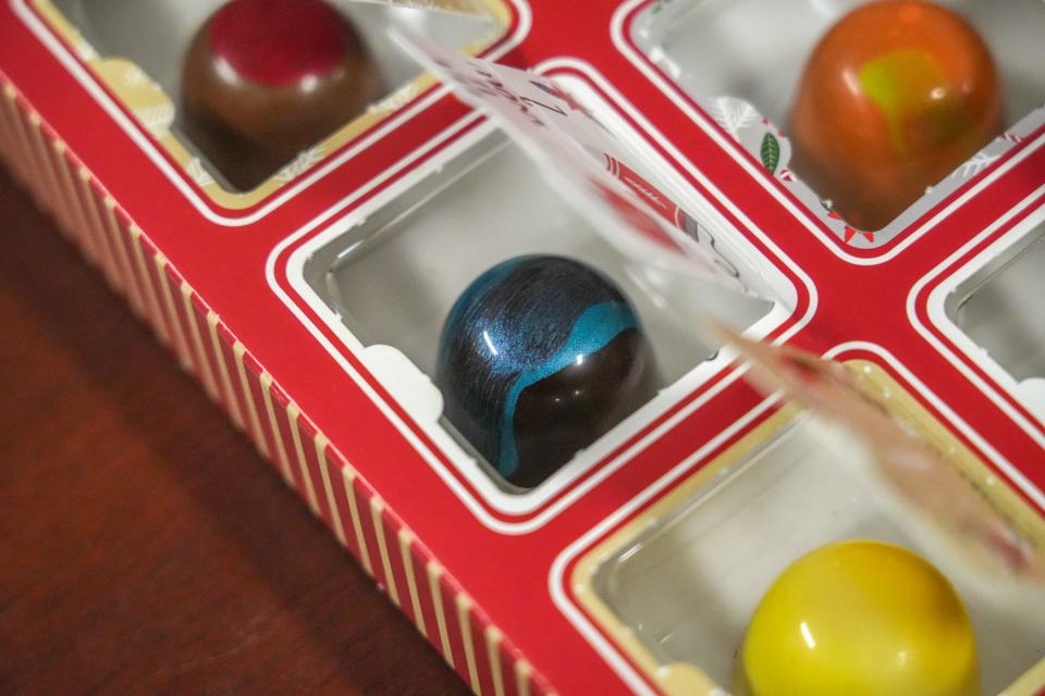 Each window of the Hawt Chocolate Advent calendar has an artisan bonbon.