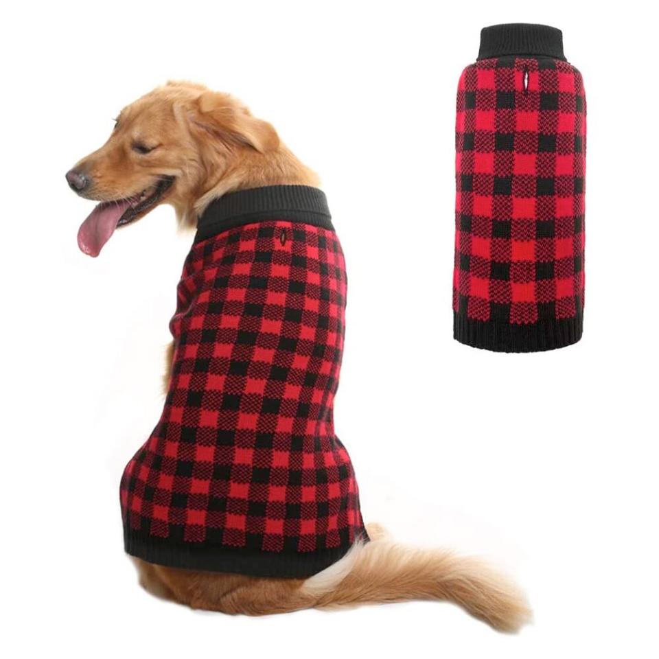 Pupteck Dog Sweater Plaid Style Pet Cat Winter Knitwear Warm Clothes