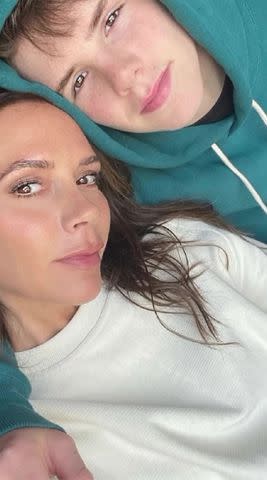 <p>David Beckham/Instagram</p> Victoria Beckham and her son Cruz