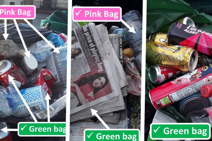 Council images showing rubbish placed in the wrong bin