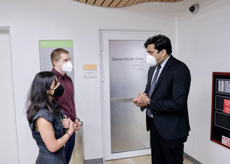 Dr. Ashwin Vasan, the commissioner of the New York City Department of Health and Mental Hygiene gives a tour of the city's sexually transmitted infection clinic, on June 24, 2022. (Benjamin Ryan)