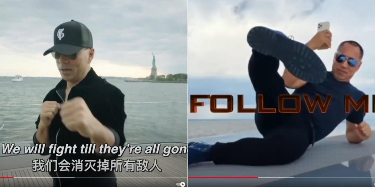 Guo Wengui, also known as Miles Guo, features in two music videos on YouTube.