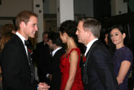 <p>Prince William met with Bond himself, Daniel Craig, at the premiere. </p>