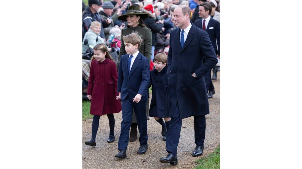 Kate Middleton and Prince William walking with Princess Charlotte, Prince George and Prince Louis