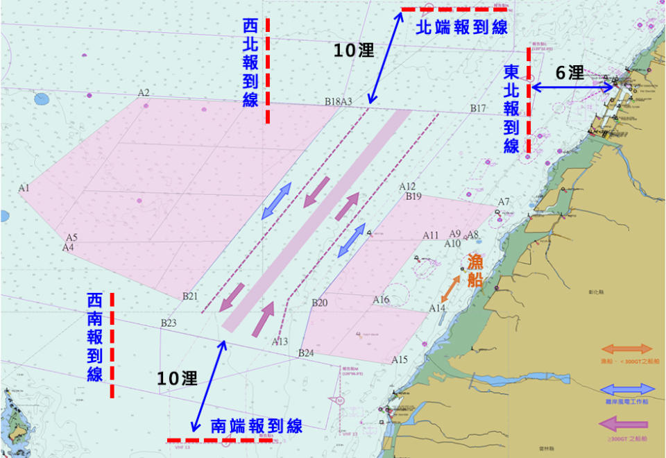彰化風場航道報到線。   圖：航港局／提供