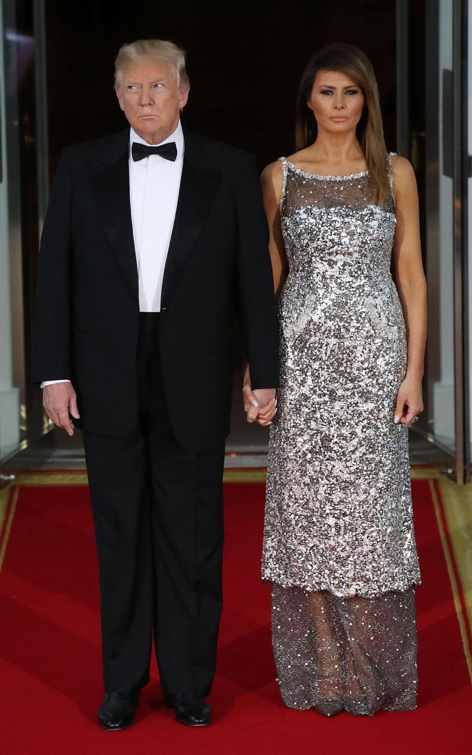 You can be chic sexy without causing a stir, like Melania Trump wearing silver sequins with sheer panels in 2018