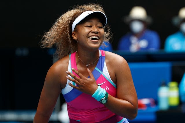 Naomi Osaka laughs during her victory over Camila Osorio