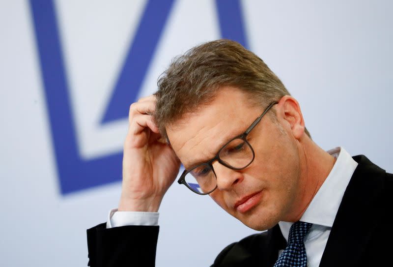 FILE PHOTO: Christian Sewing, CEO of Deutsche Bank AG, addresses the media during the bank's annual news conference in Frankfurt