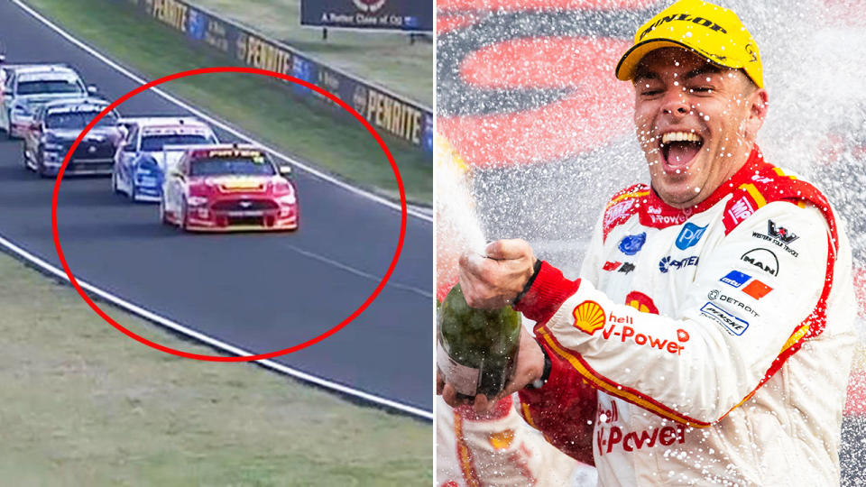 Fabian Coulthard slowed down and opened up a gap for Scott McLaughlin. Image: Supercars/Getty