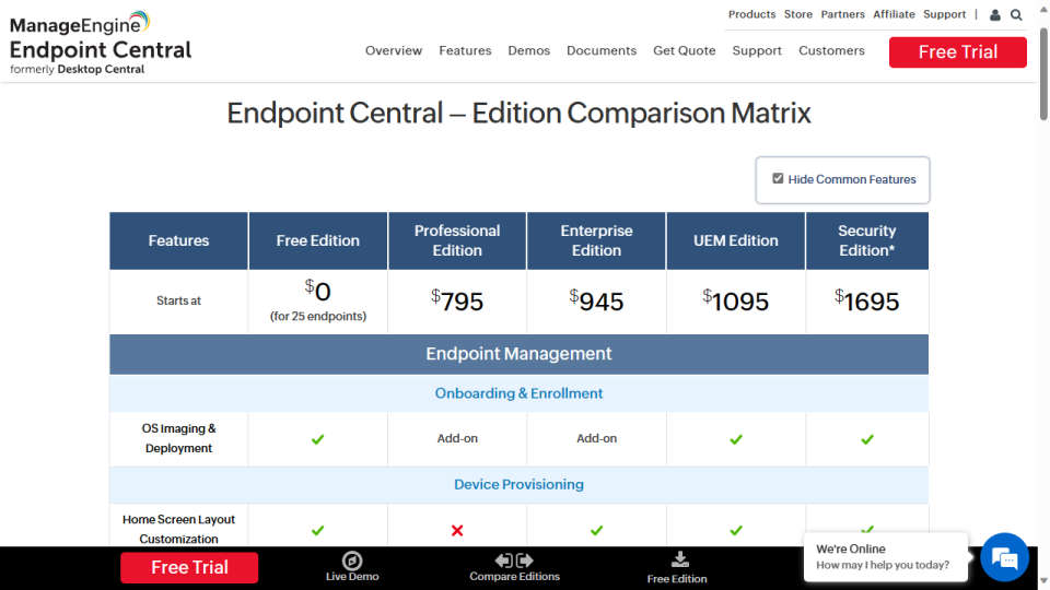 ManageEngine Endpoint Central: Plans and pricing