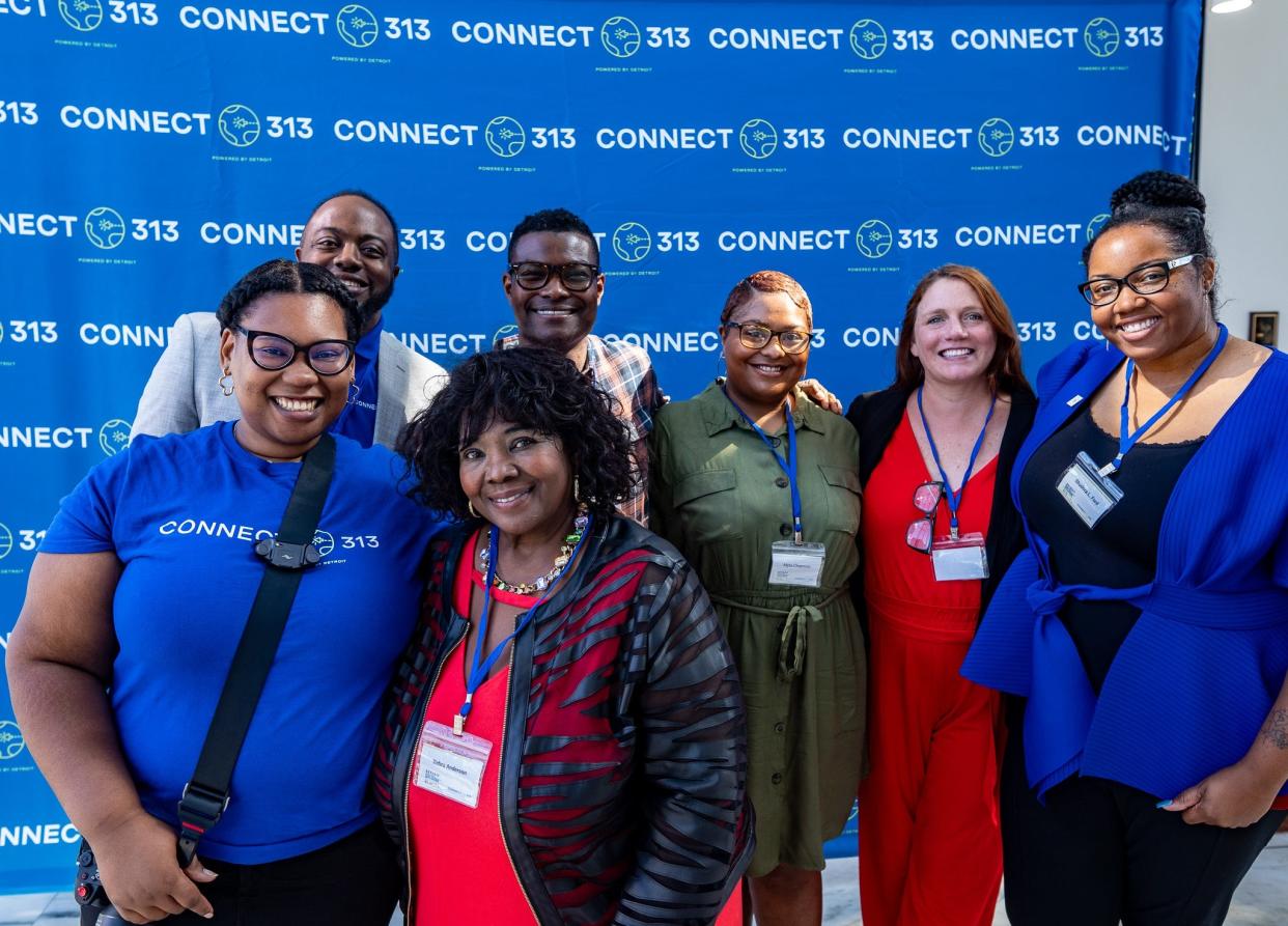 Attendees at Detroit Digital Inclusion Week held Oct. 2-6 at Wayne State University . Vittoria Katanski, director of Connect313, second from right wearing red pantsuit, with other attendees.