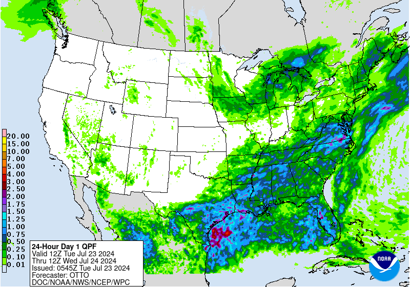 Rainfall expected July 23-24, 2024.