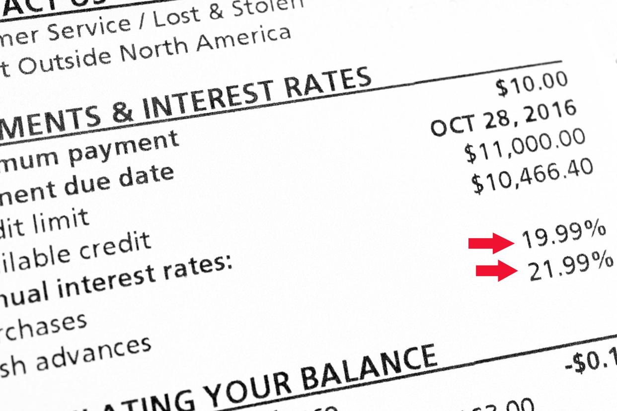 credit card statement balance showing annual interest rates