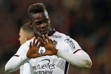 Football Soccer - Lille v Nice - French Ligue 1 - Pierre Mauroy Stadium, Villeneuve d'Ascq, France - 07/04/17 - Nice's Mario Balotelli reacts after scoring. REUTERS/Pascal Rossignol