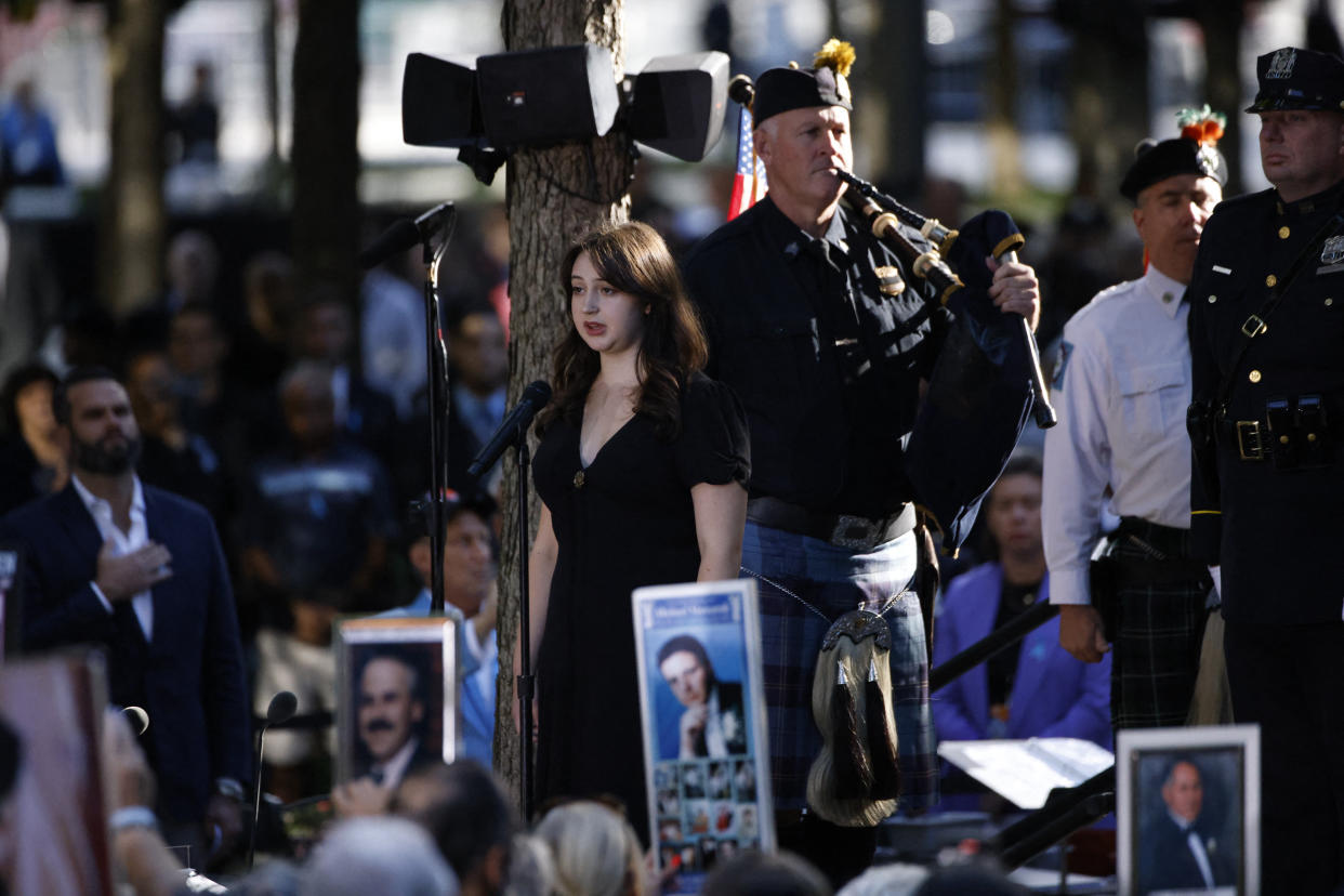 The names of the victims of the 9/11 terrorist attacks are read during a remembrance ceremony in New York City on Wednesday.  