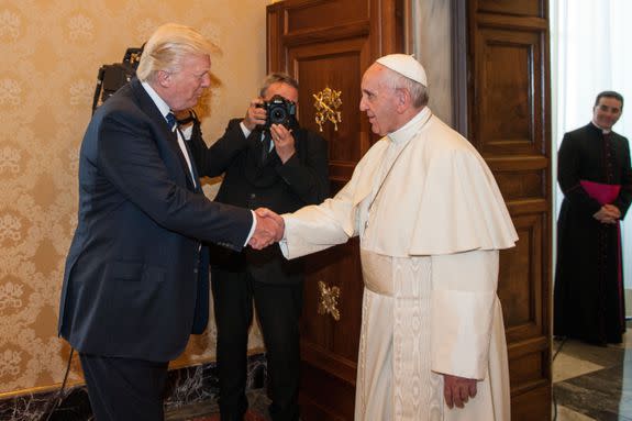 Mandatory Credit: Photo by Vatican Pool/AGF/REX/Shutterstock (8839851c) US President Donald Trump and Pope Francis during the private audience Donald Trump visit to the Vatican, Rome, Italy - 24 May 2017