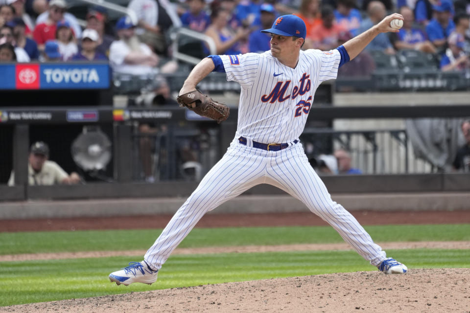 New York Mets pitcher Brooks Raley delivers against the Cincinnati Reds during the ninth inning of a baseball game, Sunday, Sept. 17, 2023, in New York. (AP Photo/Mary Altaffer)