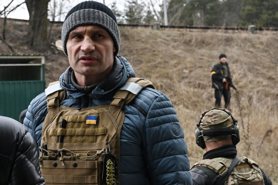 Kyiv mayor Vitali Klitschko reacts on a check-point on Kyiv outskirts on March 6, 2022. (Photo by Genya SAVILOV / AFP) (Photo by GENYA SAVILOV/AFP via Getty Images)