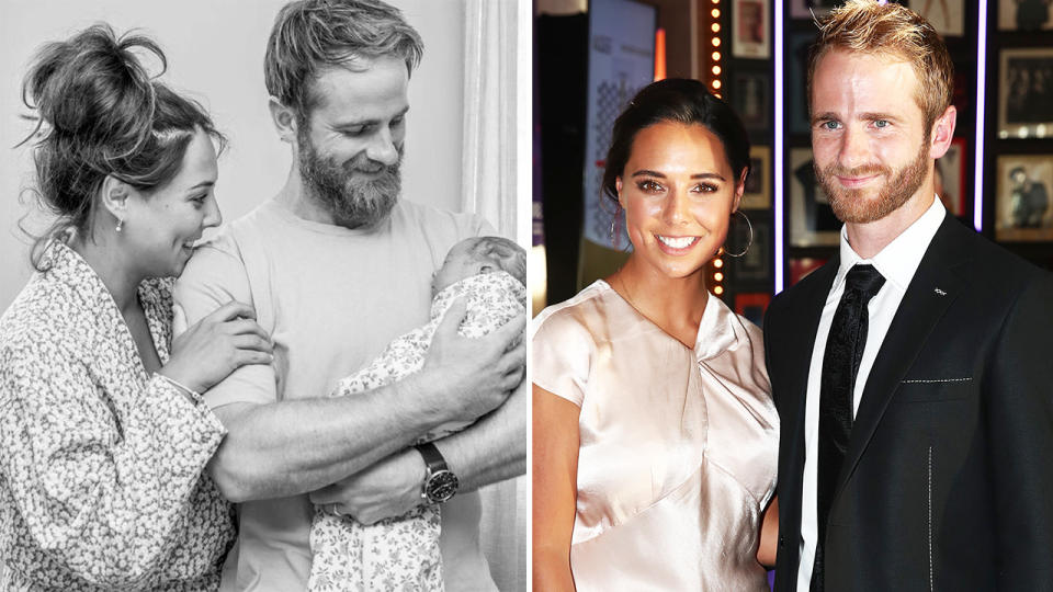 Kiwi cricket star Kane Williamson and wife Sarah with their new baby.