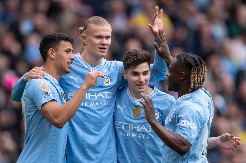 Action from Manchester City's win over Luton Town.