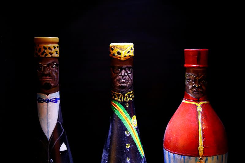 Bottles in the shape of former Congolese leaders are seen in a restaurant of the Matonge district in Brussels