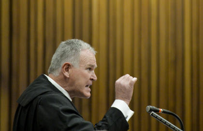 Chief defense lawyer for Oscar Pistorius, Barry Roux, addresses the court Friday. (AP)