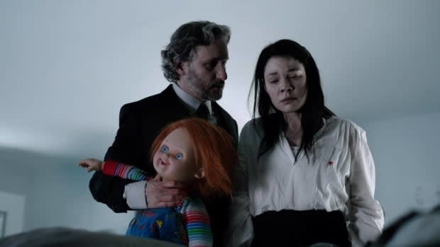 Michael Therriault, Elisabeth Rosen and Chucky in "Cult of Chucky" (2017)<p>Universal 1440 Entertainment</p>