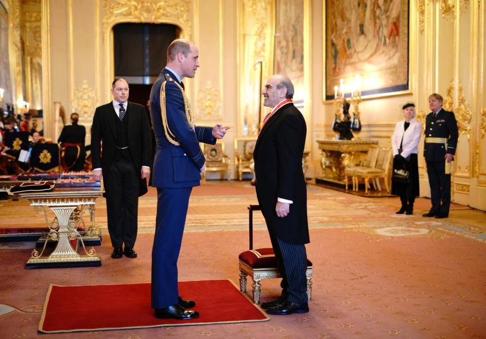 Sir David Suchet receives his knighthood from the Prince of Wales (Yui Mok/PA) (PA Archive)