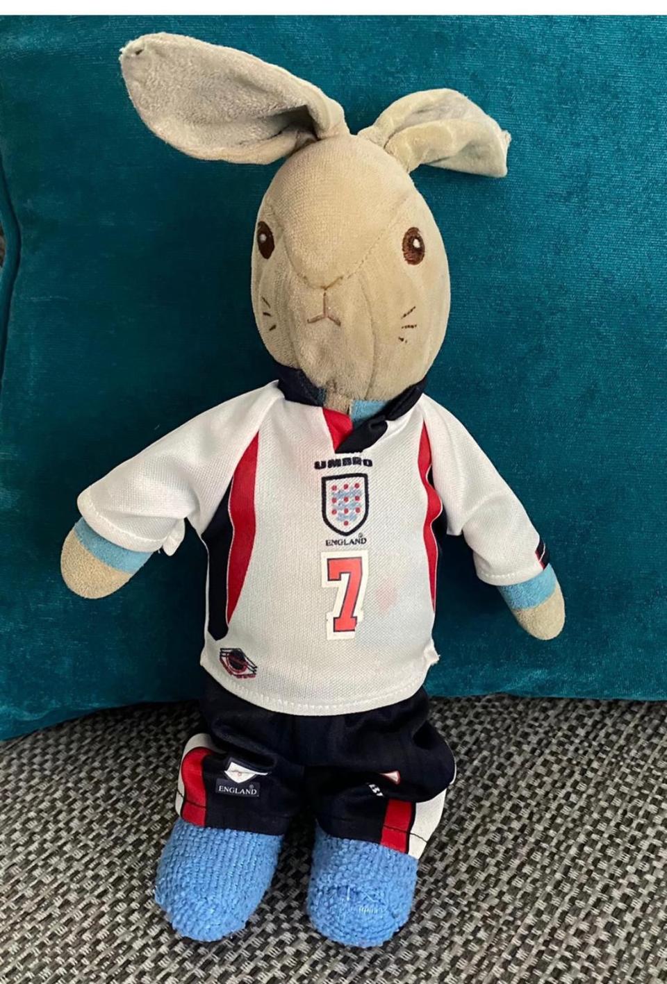 Ethan Mccann's Peter Rabbit toy. See SWNS copy SWPLrabbit: A boy who lost his precious Peter Rabbit toy on a bus has received postcards from around the world from people saying they are Peter - and he is just on holiday. The little rabbit, dressed in a tiny replica of David Beckham’s kit from the 1998 World Cup, went missing on a bus ride in Torbay. His six-year-old owner Ethan Mccann was left heartbroken – after multiple attempts to locate the missing bunny were unsuccessful.