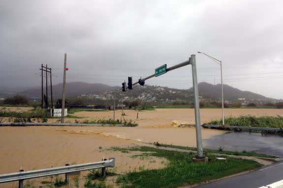 Flooded roads are seen as Hurricane Maria hits Puerto Rico in Fajardo, on September 20, 2017.