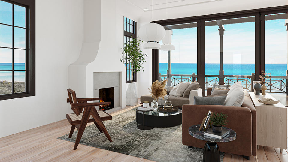 A rendering of the home’s living area, with waterfront views - Credit: Dave Warren Real Estate Photography