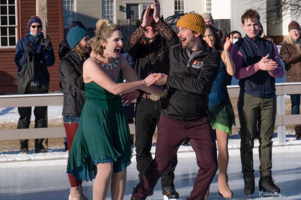 Kate Malloy reacts to learning she is the winner of the third Seacoast Skating with the Stars competition.