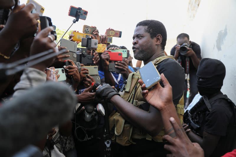 Former police officer Jimmy "Barbecue" Cherizier holds press conference, in Port-au-Prince