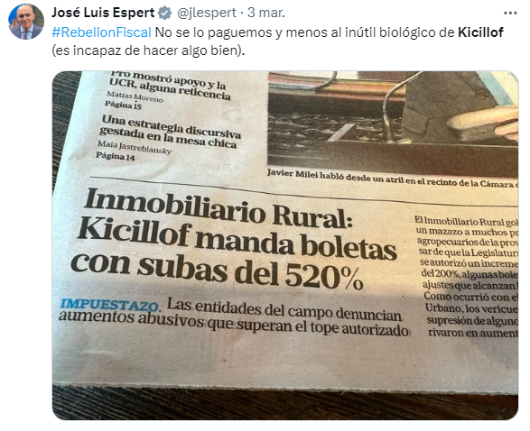 El diputado Espert llamó a la rebelión fiscal contra el gobernador Axel Kicillof