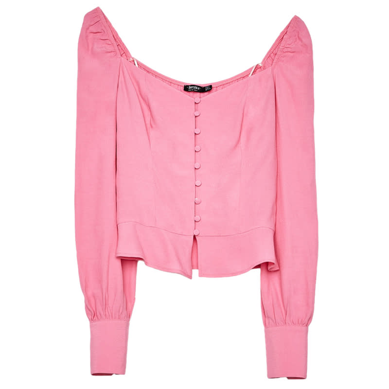 <a rel="nofollow noopener" href="https://www.bershka.com/us/women/clothing/new/buttoned-blouse-c1010195501p101404507.html?colorId=665" target="_blank" data-ylk="slk:Buttoned Blouse, Bershka, $30;elm:context_link;itc:0;sec:content-canvas" class="link ">Buttoned Blouse, Bershka, $30</a>