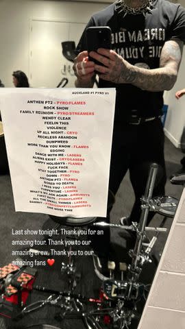 <p>Travis Barker/Instagram</p> Rocky's stroller was also snapped in a backstage photo from the rocker