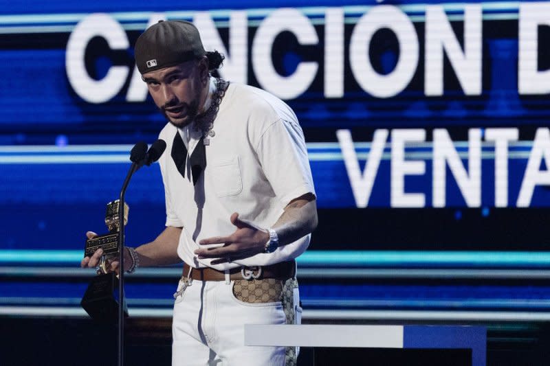 Bad Bunny receives an award at the 2023 Latin Billboard Music Awards. Photo by Gary I Rothstein/UPI