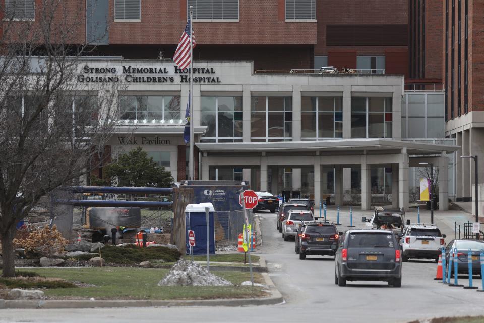 URMC, University of Rochester Medical Center, includes Strong Memorial Hospital, Golisano Children's Hospital, and the Wilmot Cancer Institute to name some of its patient care facilities on Feb. 23, 2022. Strong Memorial was among 15 hospitals in New York that faced a combined $54,000 in fines connected to at least 50 patient-restraint violations since 2015.