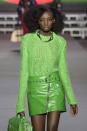 <p>L’Oreal hair stylist Paul Hanlon paid homage to the late <a rel="nofollow noopener" href="https://www.crfashionbook.com/fashion/g10365692/paris-remembers-sonia-rykiel/" target="_blank" data-ylk="slk:designer;elm:context_link;itc:0;sec:content-canvas" class="link ">designer</a> by recreating her signature frizzy mane. In a PFW show that oozed ‘80s references, from a performance by Bananarama to studded leather mini skirts, the texturised volume fit snugly with the Fall 2018 display. </p>