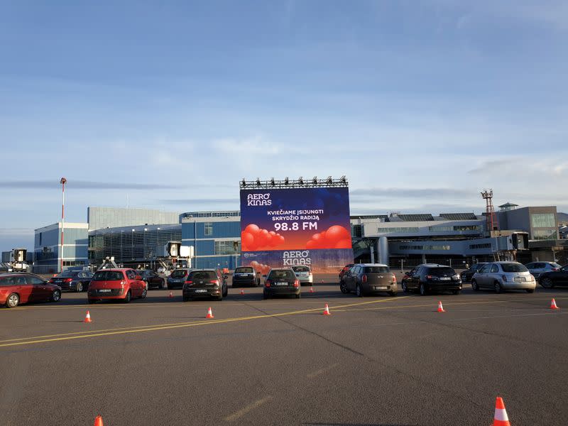 Drive-in cinema, set up during the coronavirus disease (COVID-19) outbreak at the Vilnius International Airport