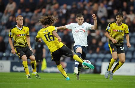 Football - Preston North End v Watford - Capital One Cup Second Round - Deepdale - 25/8/15 Preston’s Marnick Vermijl in action with Watford’s Nathan Ake Mandatory Credit: Action Images / Paul Burrows Livepic