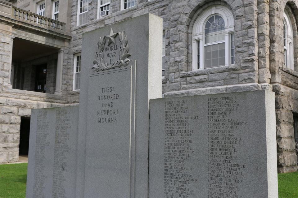 World War II memorial in front of Newport City Hall.
