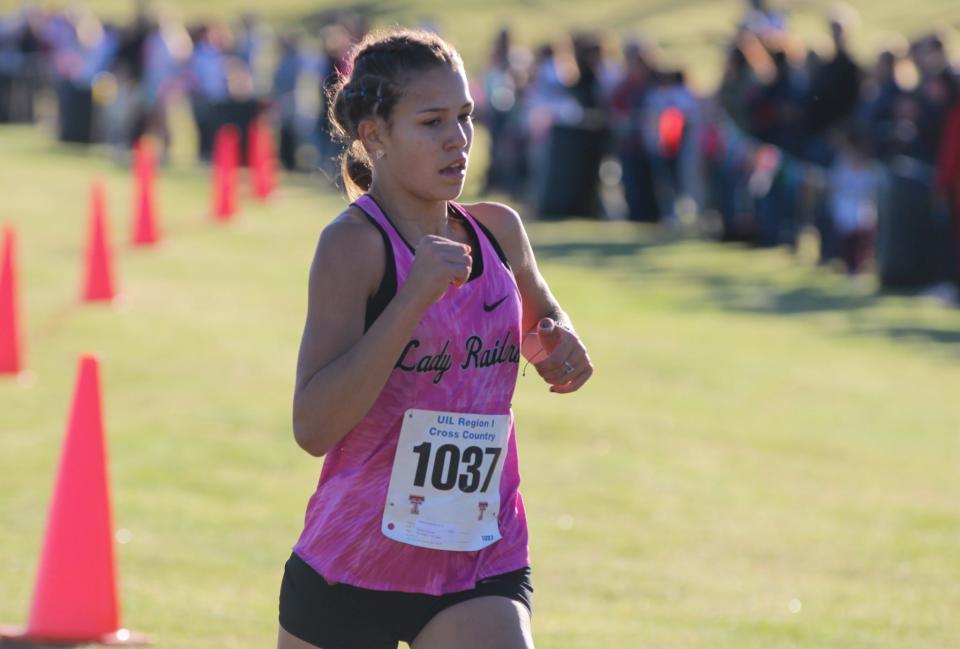 Canyon Randall's Hailey Roberson competes in the Region I-4A cross country meet on Monday, Oct. 24, 2022 at Mae Simmons Park.