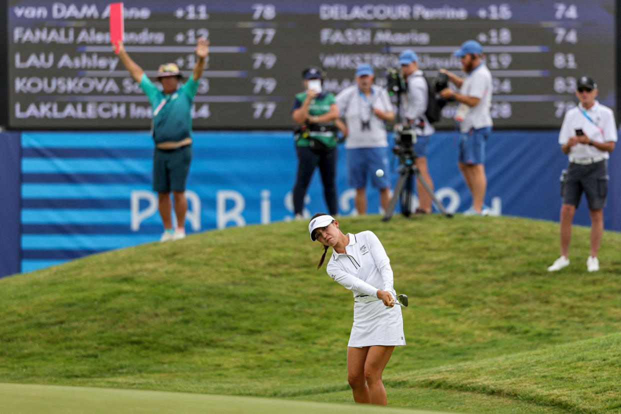 New Zealand's Lydia Ko competes during round 3 of the women's golf individual stroke play of the Paris 2024 Olympic Games at Le Golf National in Guyancourt, south-west of Paris on August 9, 2024. (Photo by Pierre-Philippe MARCOU / AFP) (Photo by PIERRE-PHILIPPE MARCOU/AFP via Getty Images)