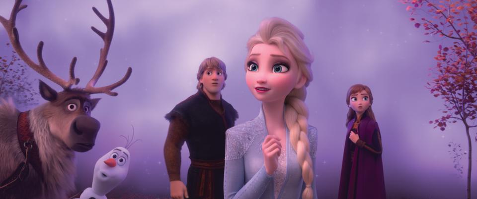 In Walt Disney Animation Studios' Frozen 2, Elsa, Anna, Kristoff, Olaf and Sven journey far beyond the gates of Arendelle in search of answers. (Disney)