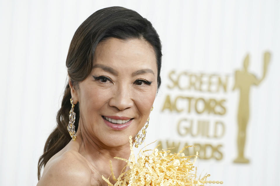 Michelle Yeoh arrives at the 29th annual Screen Actors Guild Awards on Sunday, Feb. 26, 2023, at the Fairmont Century Plaza in Los Angeles. (Photo by Jordan Strauss/Invision/AP)