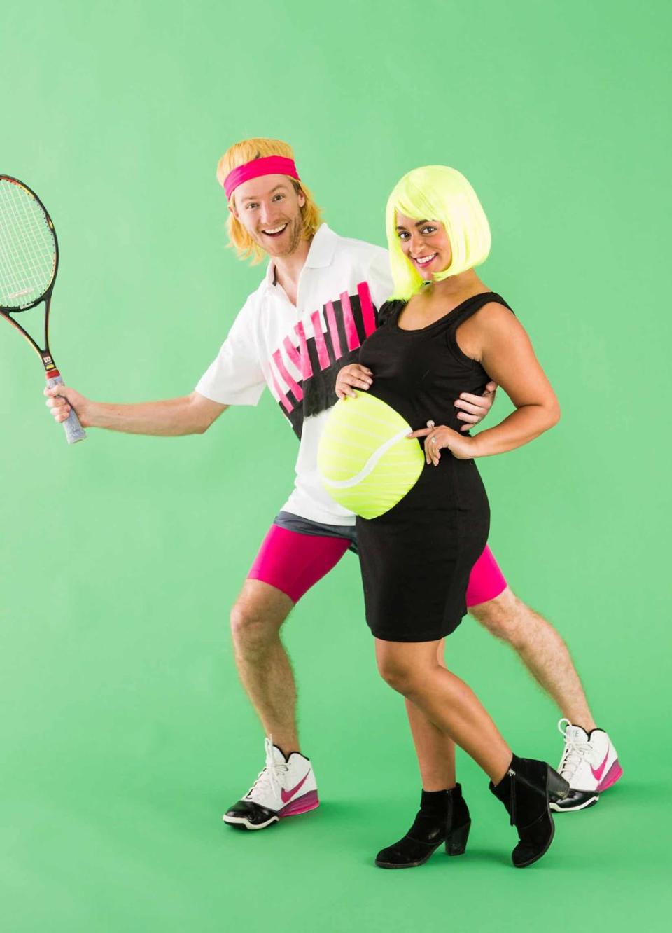 <p>It'll be love-love in this tennis-themed couple's costume this Halloween. An inexpensive black dress with a hole cut out in the middle to show off a <a href="https://www.amazon.com/TD-Collections-Bandage-Bodycon-Stretch/dp/B0741PR3F6?tag=syn-yahoo-20&ascsubtag=%5Bartid%7C10055.g.3836%5Bsrc%7Cyahoo-us" rel="nofollow noopener" target="_blank" data-ylk="slk:neon yellow tube skirt;elm:context_link;itc:0;sec:content-canvas" class="link ">neon yellow tube skirt</a> is the secret to this ballin' look.</p><p><em><a href="https://www.brit.co/maternity-couples-costumes" rel="nofollow noopener" target="_blank" data-ylk="slk:See more on Brit + Co »;elm:context_link;itc:0;sec:content-canvas" class="link ">See more on Brit + Co »</a></em></p>
